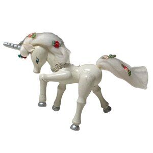 Vintage 1983 Kurt S Adler Inc. White Wooden Unicorn Christmas Ornament 108B
